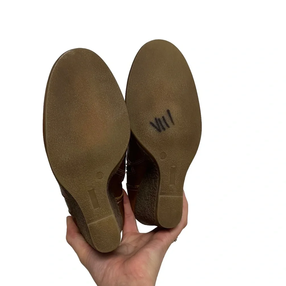 Italian Nara Shoes Leather Wedge Winter‎ Break Casual Chic Bootie Cognac Brown